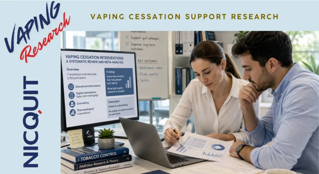 Researchers studying vaping cessation support and reviewing health research